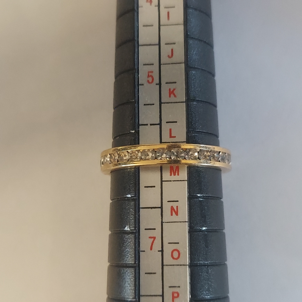 Gold Tone Thin Eternity Band Faux Diamonds